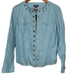 Lisa International Light Blue Polyurethane Jacket Decorative Eyelet Trim Med NWT